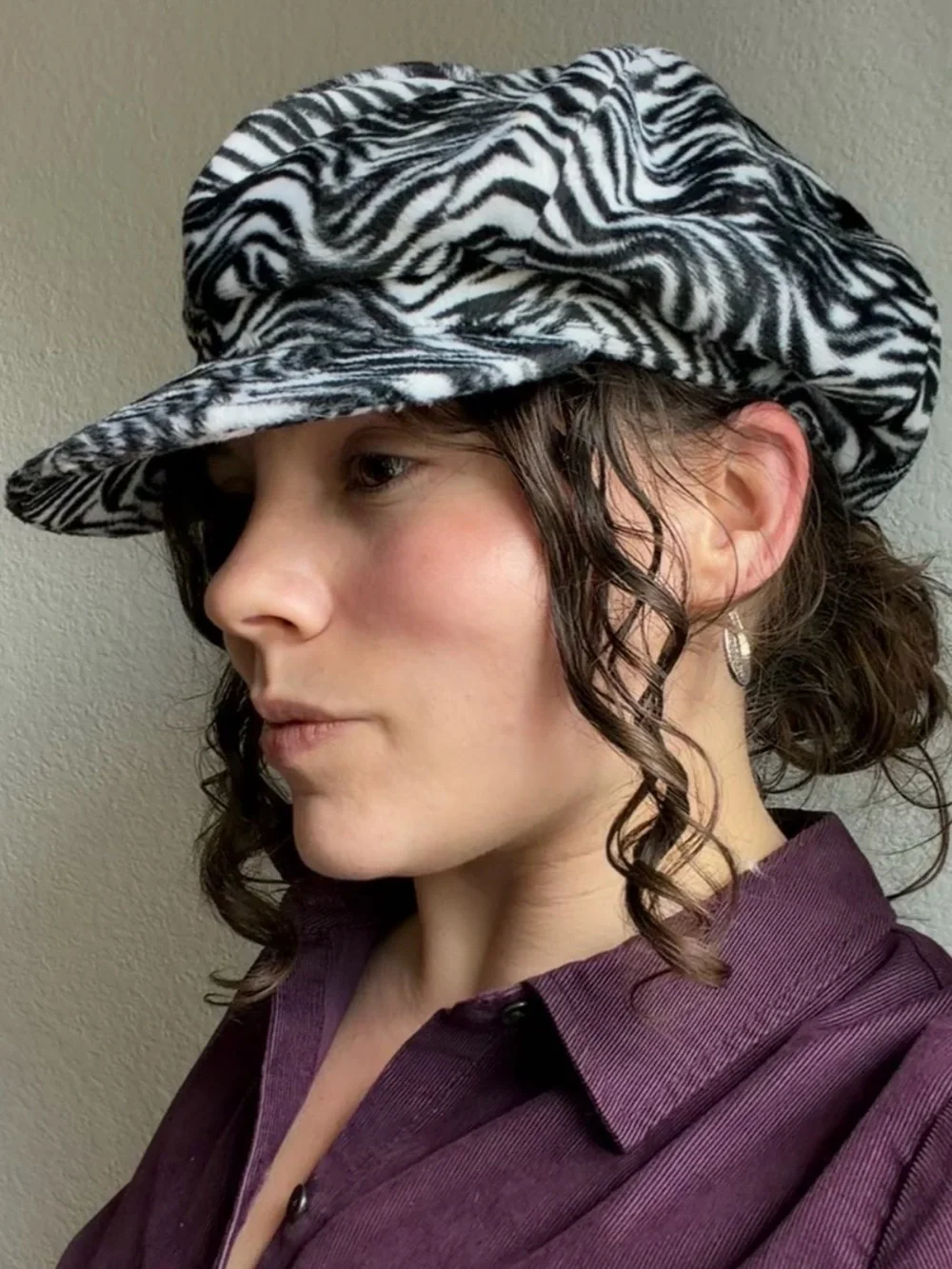Vintage Arlin Zebra Print Newsboy Hat  | Faux Fur Cabby Cap | Y2K Statement Hat